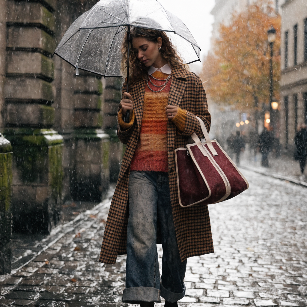 Femme portant des bottines XTI avec une tenue automnale chic