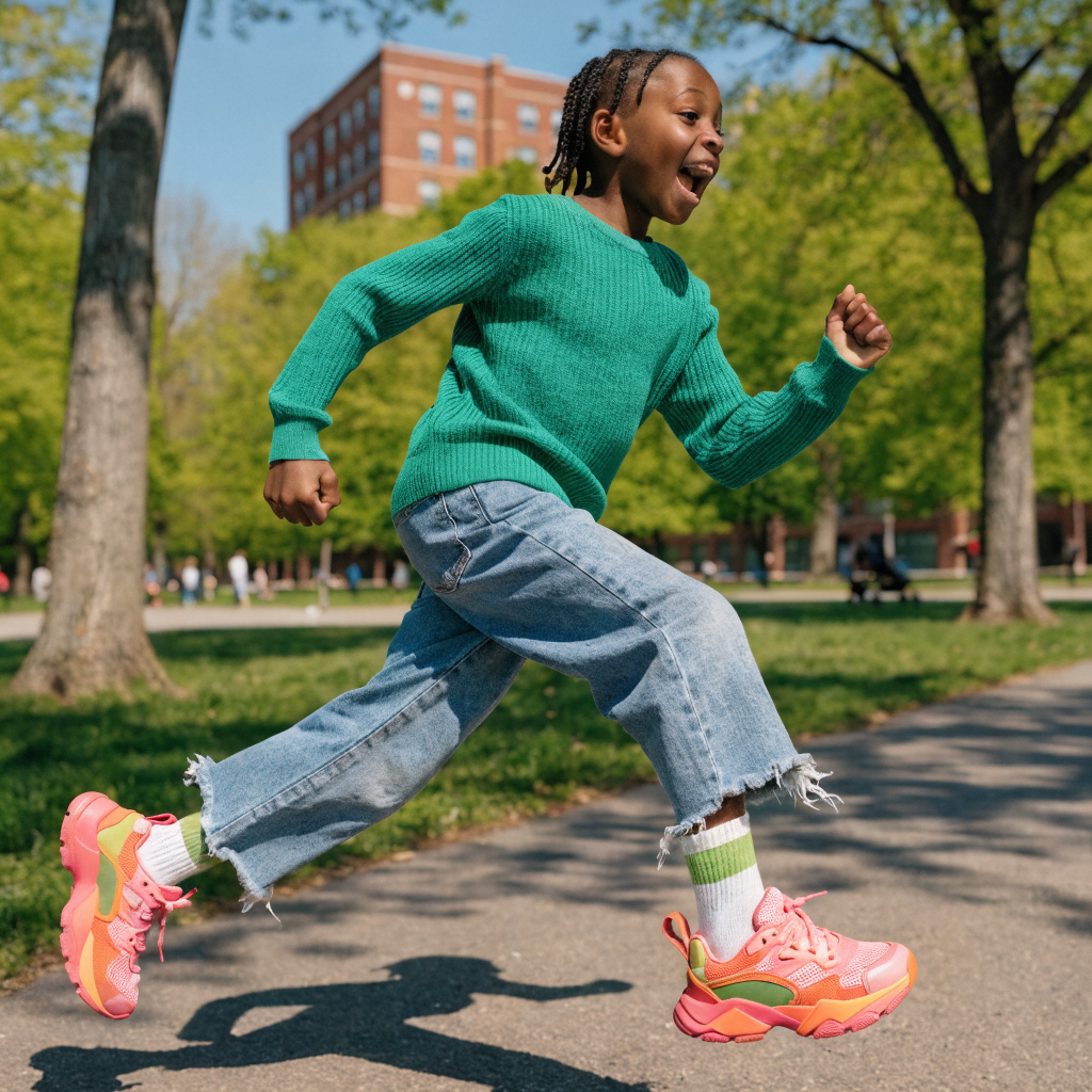 Enfant heureux avec ses nouvelles chaussures XTI colorées